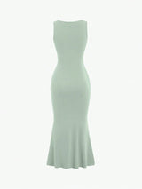 Robe longue sans manches de couleur unie