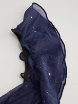 Robe Longue Scintillante à Col Bénitier et Volants