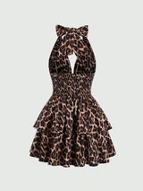 Robe courte dos nu imprimé léopard