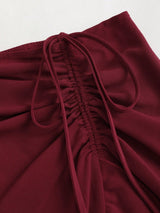 Jupe plissée longue rouge foncé style vintage