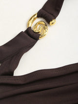 Robe mini évasée marron à encolure licou