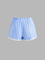 Ensemble bikini dentelle rayée à col V avec short de plage et bretelles réglables