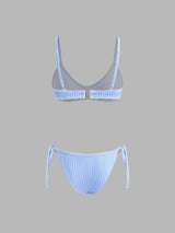 Ensemble bikini dentelle rayée à col V avec short de plage et bretelles réglables