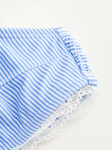 Ensemble bikini dentelle rayée à col V avec short de plage et bretelles réglables