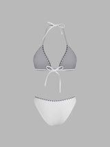Ensemble bikini triangle col halter à bordures contrastées en dentelle florale