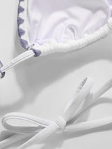 Ensemble bikini triangle col halter à bordures contrastées en dentelle florale