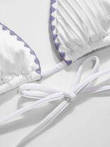 Ensemble bikini triangle col halter à bordures contrastées en dentelle florale