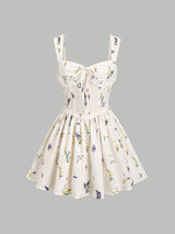 Robe mini évasée à volants et nœud