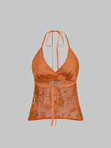 Top de plage bohème dos nu en tissu perlé