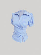 Blouse à col polo manches courtes bouffantes