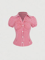 Blouse manches courtes plissée vintage