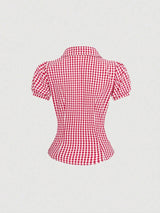 Blouse manches courtes plissée vintage