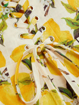 Robe Midi Cami en Coton Plissée Imprimé Citron à Lacets