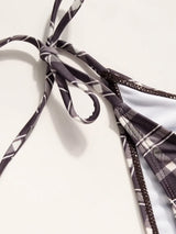 Ensemble bikini triangle à col halter vichy avec short et écharpe