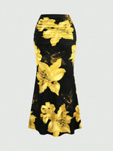 Jupe plissée longue à imprimé floral coupe évasée