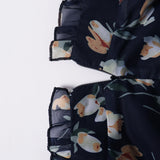 Floral Wood Ear High-Neck Tie Low-Cut Dress