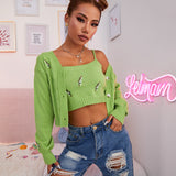 Embroidered Twist Hollow Button Cardigan