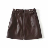 High Waist Slim Zipper PU Leather Skirt