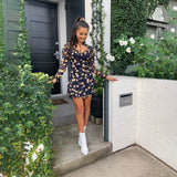 Floral Wood Ear High-Neck Tie Low-Cut Dress