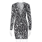 Deep V Long-sleeved Dress With Thorn Pattern Knot
