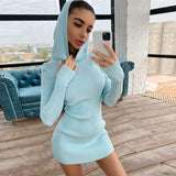 Knit Hooded Long Sleeve Slim Hip Dress