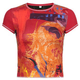 Contrast Printed Tight-fitting Short-sleeved T-shirt