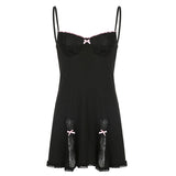 Lace Stitching Bow Suspender Dress