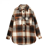Single Breasted Long Sleeve Loose Plaid Coat