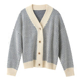 V Neck Diamond Striped Style Cardigan
