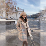 Plaid fur collar coat