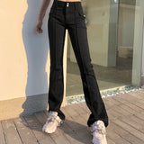 Low-waist Side Pockets Retro Trousers