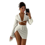 Long Sleeve T Shirt Slim Slit Skirt Suit