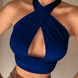 Sexy Cross Pleated Halter Top