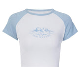 Sexy short sleeves with stitching color Shirt