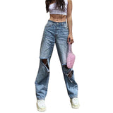 ripped high-rise wide-leg jeans