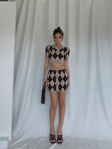 Retro Knitted High Waist Top Hip Skirt Suit