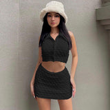 Lapel Sleeveless T-Shirt & High Waist Bag Hip Skirt Suit