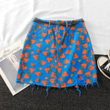 Floral strawberry high waist skirt