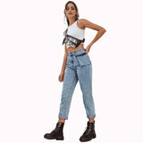 High Waist Tooling Patch Pocket Denim Trousers