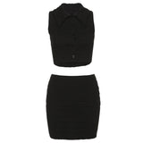 Lapel Sleeveless T-Shirt & High Waist Bag Hip Skirt Suit
