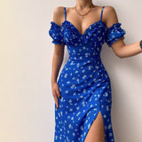 Sexy V-neck Fungus Edge Tube Midi Dress