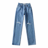 Double-knee Holes Mopping Jeans