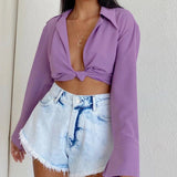 Sexy V-neck Tie Knot Long-sleeved Blouse