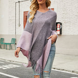 Contrasting Color Cloak Shawl Sweater Coat