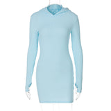Knit Hooded Long Sleeve Slim Hip Dress