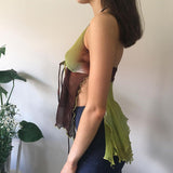 90s Aesthetics Fairy Tie Dye Patchwork Slit Mesh Tank Top