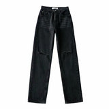 Double-knee Holes Mopping Jeans