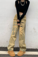 High Waist Slim Straight Loose Splash Jeans