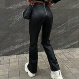Slim Street Style Straight Leg Casual Leather Pants