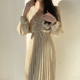 Pleated Dress With Padded Waist